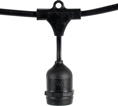 30-ft 10 Suspended Sockets E26 Commercial Patio Light Stringer, Heavy Duty Weatherproof SJTW Black Wire, 36" Spacing, 16 AWG, Cord Only