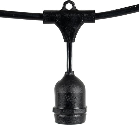 30-ft 10 Suspended Sockets E26 Commercial Patio Light Stringer, Heavy Duty Weatherproof SJTW Black Wire, 36" Spacing, 16 AWG, Cord Only