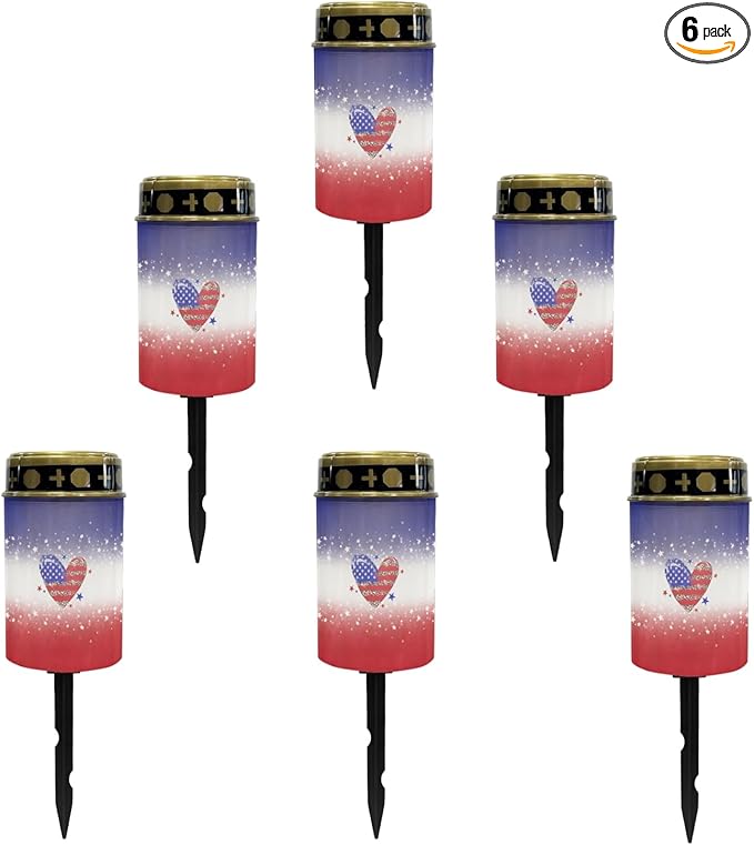 Solar Pathway Lights Outdoor Waterproof Garden Stake Lights US Flag Love Heart LED Lantern Warm White Landscape Lighting for Yard Patio Driveway Solar Powered Fairy Lights Spotlight
