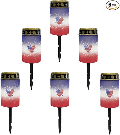 Solar Pathway Lights Outdoor Waterproof Garden Stake Lights US Flag Love Heart LED Lantern Warm White Landscape Lighting for Yard Patio Driveway Solar Powered Fairy Lights Spotlight