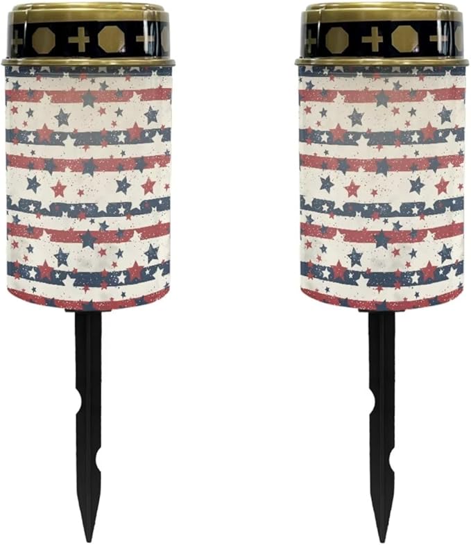 America Star Stripes Garden Solar Lights Outdoor Waterproof Solar Yard Lights Solar Pathway Lights Outdoor Landscape Path Light Blue and Red Solar Light Easy Install