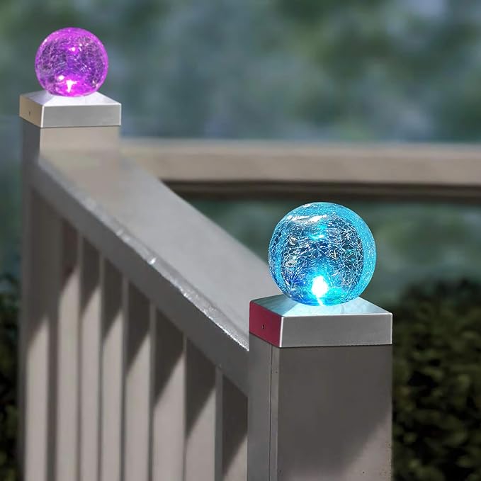 SUNNYPARK 4x4 Solar Post Cap Lights Deck Fence Outdoor Railing Lights Decorative Solar Powered Gazing Ball Caps LED | Lumora