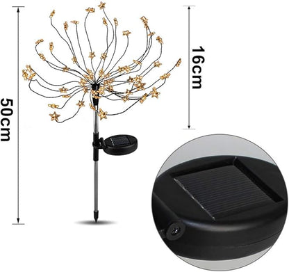 [2 Pack] Solar Star Firework Tree Light, LED Outdoor Star Firework Stakes Solar Garden Decorative Lights for Walkway Pathway Backyard Christmas Decoration Parties (Warm White)