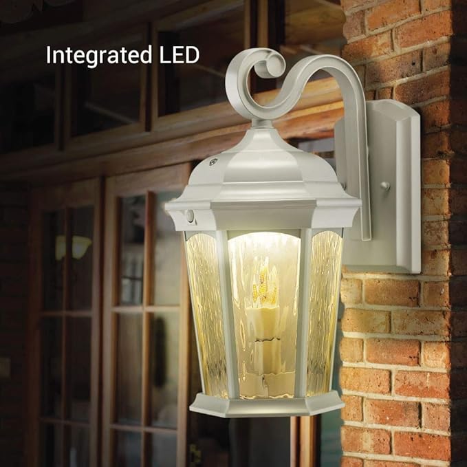 Euri Lighting EFL-140W-MD Flickering Flame Lantern with Integrated Security Light (3000K), Photocell and Motion-Sensor (Dusk-to-Dawn), White Housing(1 Pallet of 44 Packs)