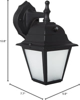 Maxxima LED Porch Lantern Outdoor Wall Light, Black with Frosted Glass, Photocell Sensor, 700 Lumens, Dusk to Dawn | Lumora