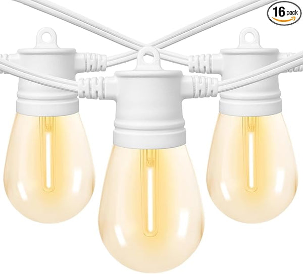 SUNTHIN White String Lights, 48ft White Outdoor Lights with 16 1W Shatterproof LED Bulbs for Patio, Garden | Lumora
