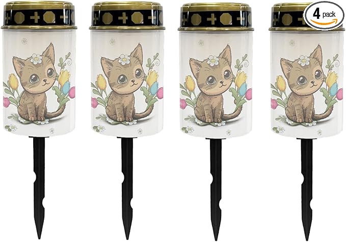 Cute Cat Outdoor Stake Lights Solar Warm White Lights for Yard Patio Waterproof Pathway Lights Flameless Garden | Lumora