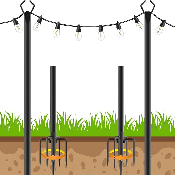 2 Pack 10 FT String Light Poles,Metal with Fork Lights Poles for Outdoor String Light, Rustproof Heavy Duty for | Lumora