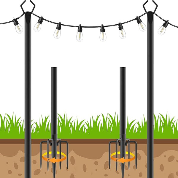 2 Pack 10 FT String Light Poles,Metal with Fork Lights Poles for Outdoor String Light, Rustproof Heavy Duty for | Lumora
