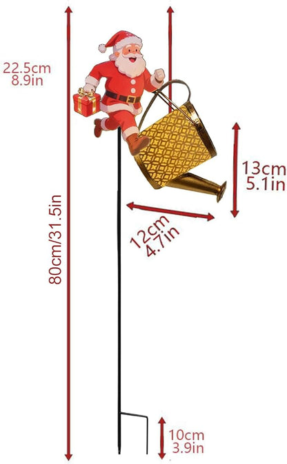 Christmas Santa Solar Kettle Lights, Waterproof Solar Watering Can with Cascading Lights, Garden Lawn Decorative Light, Hanging Metal Solars Santas Watering Can Led Light for Yard Pathway