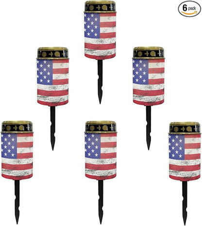 US Flag Outdoor Solar Lights,Solar Stake Lights Waterproof Solar Garden Lights Landscape Lighting Solar Pathway Lights Solar Lantern Outdoor Powered-Warm White