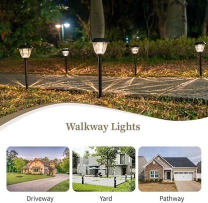 Landscape Lighting Solar,Tall Metal and Glass Path Lights Solar Powered with Waterproof for Garden, Pathway, Driveway,Yard, Patio (5Pack, Warm White)