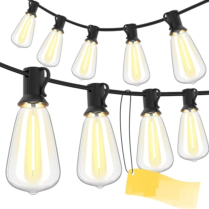 Outdoor String Lights, Shatterproof PET Bulbs, Warm White LED, Black Cable, Vintage Edison Style, Waterproof for | Lumora