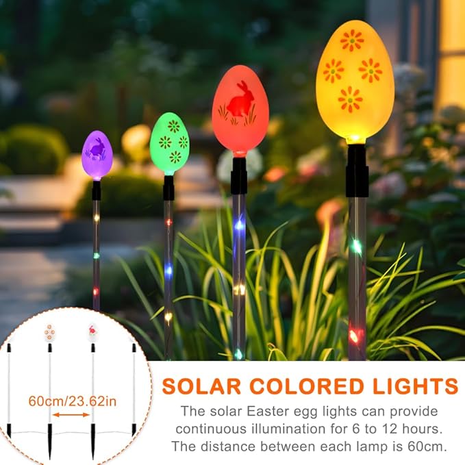 8 Packs Multicolored Solar Easter Egg Stake Lights for Easter Decorations, Outdoor Waterproof Solar Easterday Yard Stake Lighted Egg Lights for Garden Patio Yard Pathway Lawn Decor
