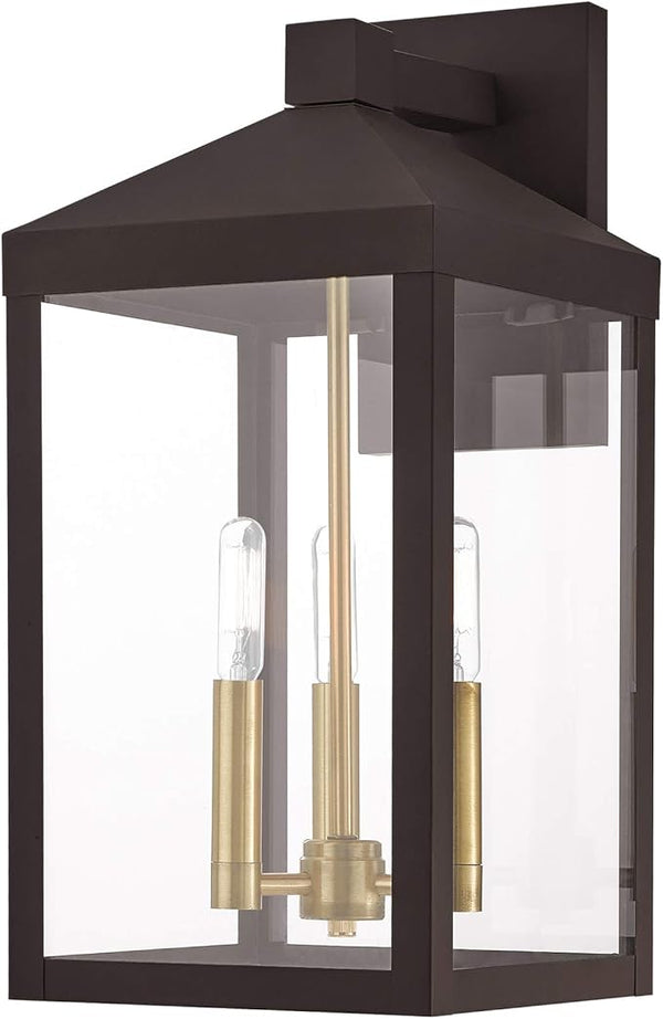 Livex 20584-07 Transitional Three Light Outdoor Wall Lantern from Nyack Collection in Bronze/Dark Finish | Lumora