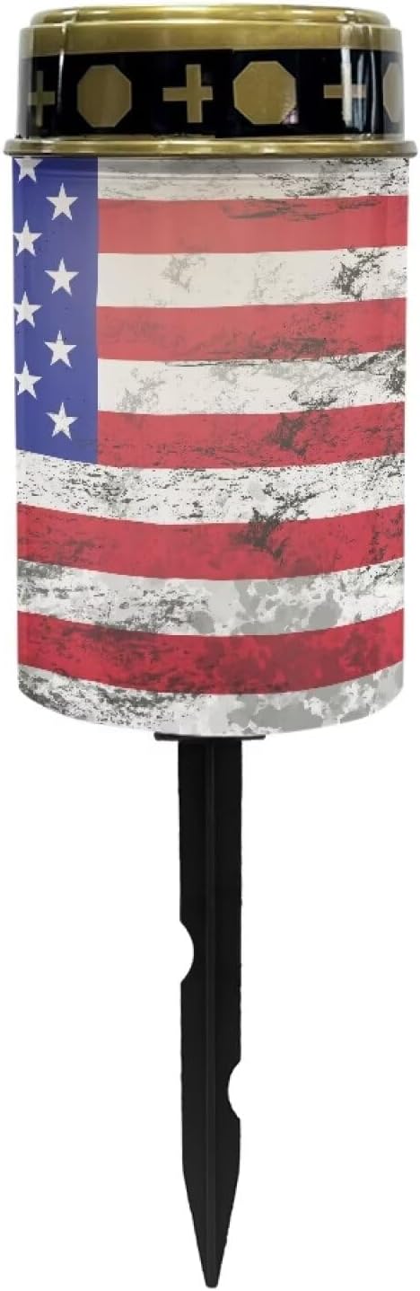 American Flag Outdoor Garden Solar Lights Waterproof Solar Powered Lights Multipurpose Memorial Cemetery Decorations Auto On/Off Landscape Lights Outside Gift for Loss of Loved One