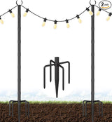 10Ft String Light Poles for Grass & Soil, Outdoor Light Stand with 5-Prong Fork Base, Heavy-Duty Metal Poles for | Lumora