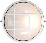 Nauticus - Round 7"dia Wet Location Bulkhead - White Finish - Frosted Glass Shade - Outdoor Wall Light | Lumora