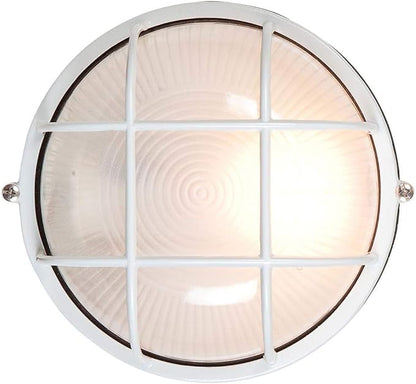 Nauticus - Round 7"dia Wet Location Bulkhead - White Finish - Frosted Glass Shade