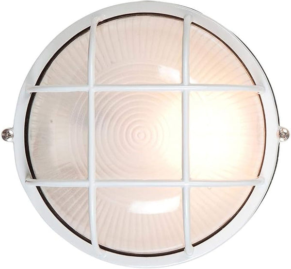 Nauticus - Round 7"dia Wet Location Bulkhead - White Finish - Frosted Glass Shade - Outdoor Wall Light | Lumora