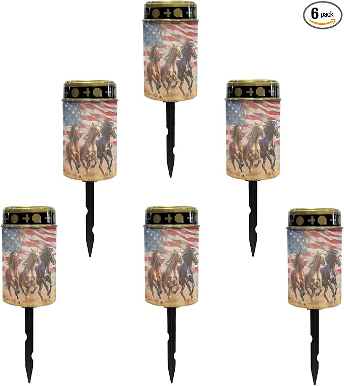 US Flag Horse Solar Lights Outdoor Garden Lights Waterproof Horse Pathway Lights Solar Powered Lantern Landscape Lighting LED Lantern for Outside Yard Patio