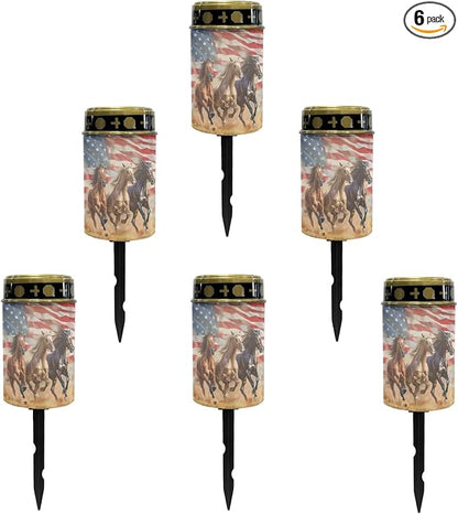 US Flag Horse Solar Lights Outdoor Garden Lights Waterproof Horse Pathway Lights Solar Powered Lantern Landscape Lighting LED Lantern for Outside Yard Patio