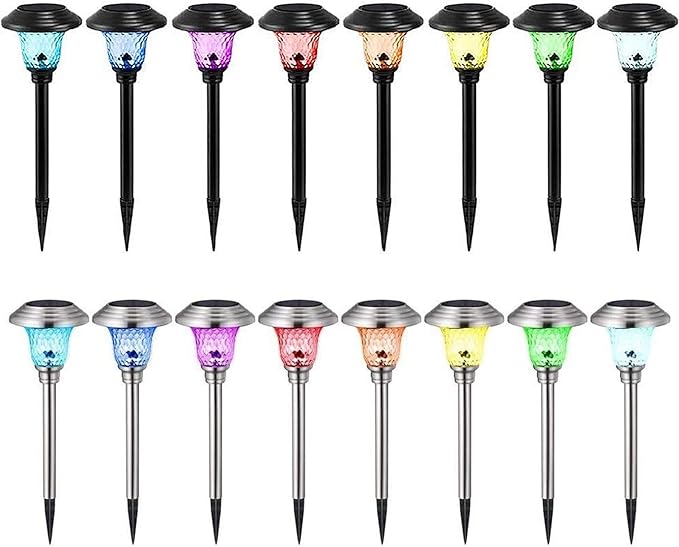 BEAU JARDIN 8 Pack Solar Pathway Lights Waterproof,Landscape Path Lights, Supper Bright Up to 12 Hr Black and 8 Pack Solar Pathway Lights Silver