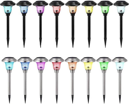 BEAU JARDIN 8 Pack Solar Pathway Lights Waterproof,Landscape Path Lights, Supper Bright Up to 12 Hr Black and 8 Pack Solar Pathway Lights Silver