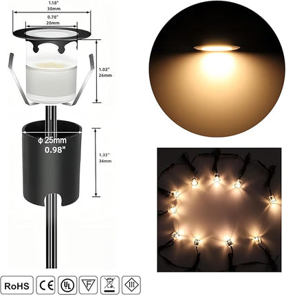 RNEHON LED Outdoor Deck Lights Kits with Protecting Shell, Φ1.18in Warm White 30 Pack, IP67 Waterproof Recessed Stair Step Landscape Lighting 12V Low Voltage for Yard Patio Floor Kitchen Decoration