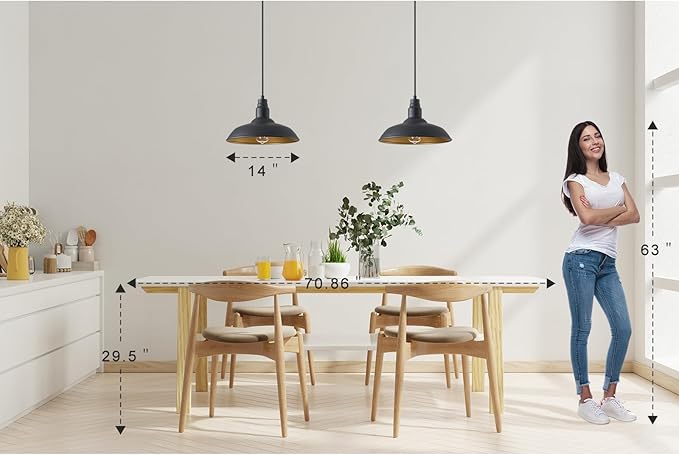 2 Pack Farmhouse Pendant Light for Kitchen, 14in Large Industrial Hanging Lights with Brass Interior, Indoor and | Lumora