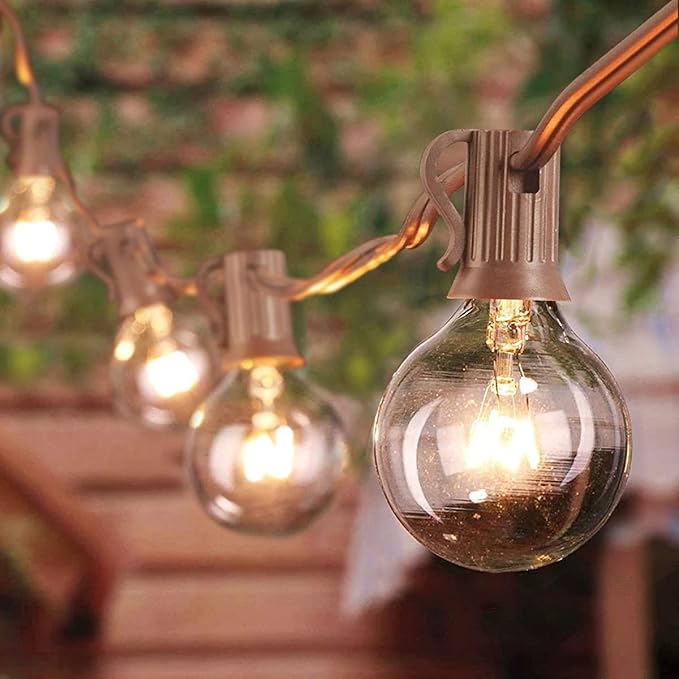 Abeja 50Ft Outdoor Patio String Lights with 53 Clear Globe G40 Bulbs,UL Certified for Patio Porch Backyard Deck Bistro Gazebos Pergolas Balcony Wedding Gathering Parties Markets Decor, Brown Wire