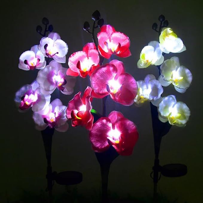 Aolyty Solar Garden Lights Outdoor, IP65 Waterproof Solar Stake Lights Butterfly Orchid Flowers Lights for Lawn Patio Backyard Landscape Party Decorative (Pink, 2 Pack)