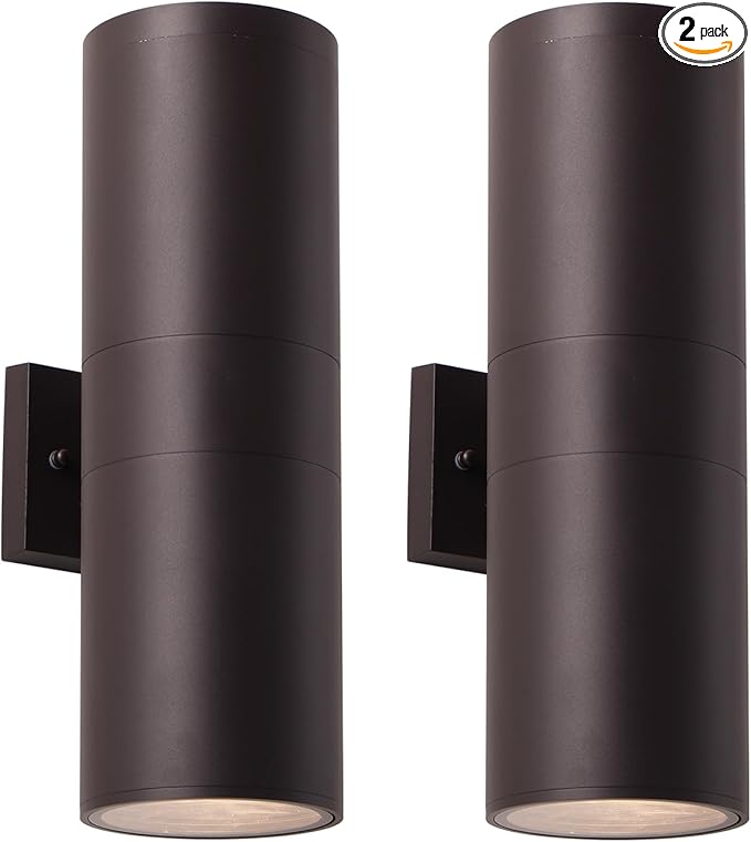mirrea 18" Modern Outdoor Porch Light Patio Light in 2 Lights with Aluminum Cylinder and Tempered Glass Cover | Lumora
