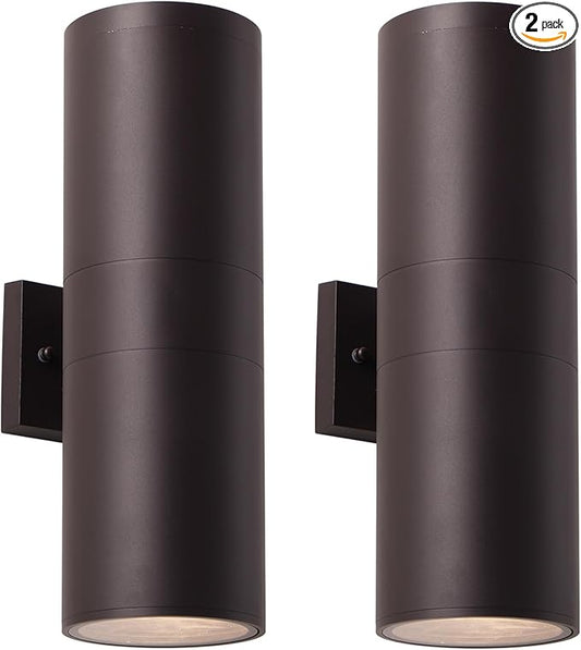 mirrea 18" Modern Outdoor Porch Light Patio Light in 2 Lights with Aluminum Cylinder and Tempered Glass Cover Waterproof Wall Sconce 2 Pack (Oil Rubbed Bronze)
