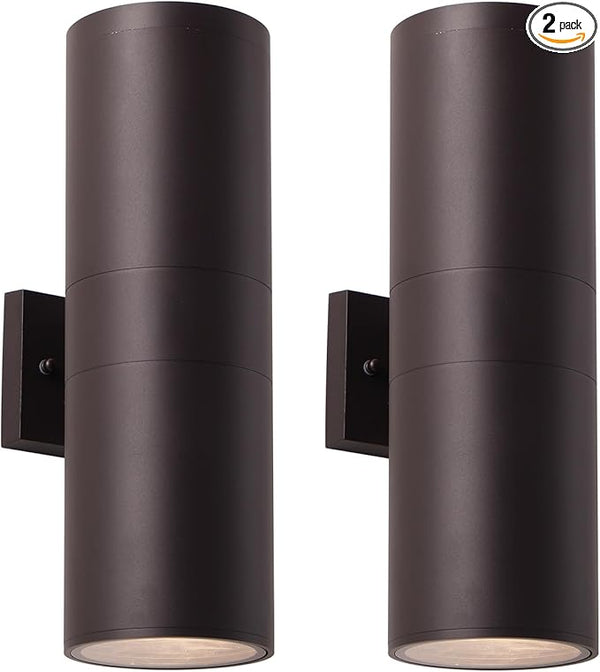mirrea 18" Modern Outdoor Porch Light Patio Light in 2 Lights with Aluminum Cylinder and Tempered Glass Cover | Lumora