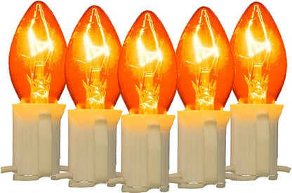 EST. LEE DISPLAY L D 1902 Outdoor Christmas String Light Sets w/Orange Bulbs & White Hanging Cord Included Christmas Holiday Seasonal Multi-Color Light Bulbs & Cord 25FT C-7 E12