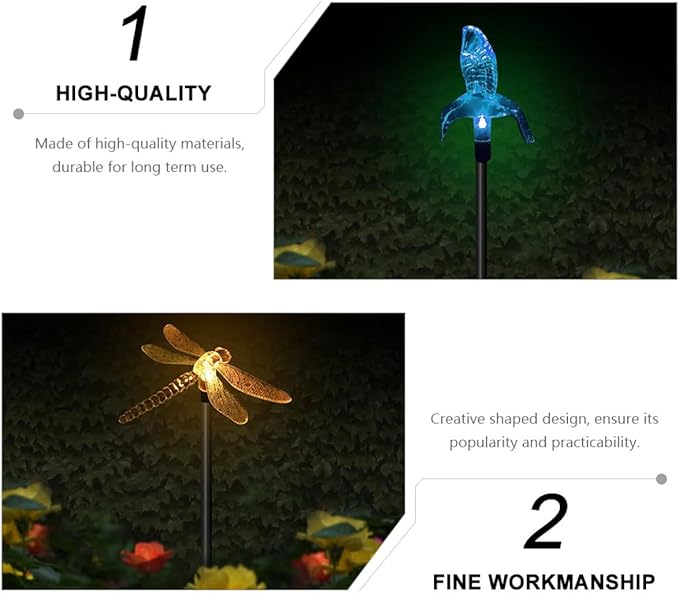2pcs Solar Garden Path Lights Outdoor Waterproof LED Solar Lawn Ground Insert Lights with Butterfly and Hummingbird Design for Yard Landscape Decoration