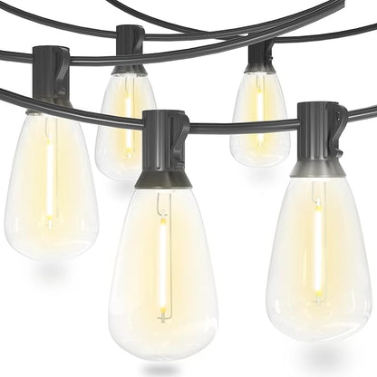 Outdoor String Lights 50FT Patio Lights with 25 Shatterproof, String Lights Outdoor Waterproof with ST35 LED Vintage Edison Bulbs, Hanging Light for Outside Backyard Garden