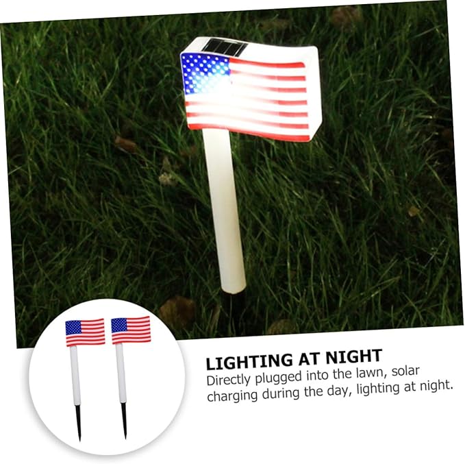 Solar Lawn Lamp American Flag LED Solar Garden Path Light Ground Insert Decorative Outdoor Landscape Lighting for Independence Day 2pcs Random Color
