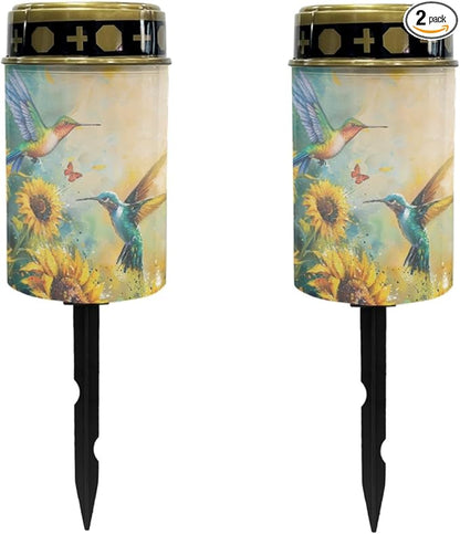 Solar Lights Outdoor Garden Stake Lights LED Solar Lantern Sunflower Hummingbirds Landscape Decoration Lighting for Yard Patio Walkway Lights Warm White Lights Stoplights