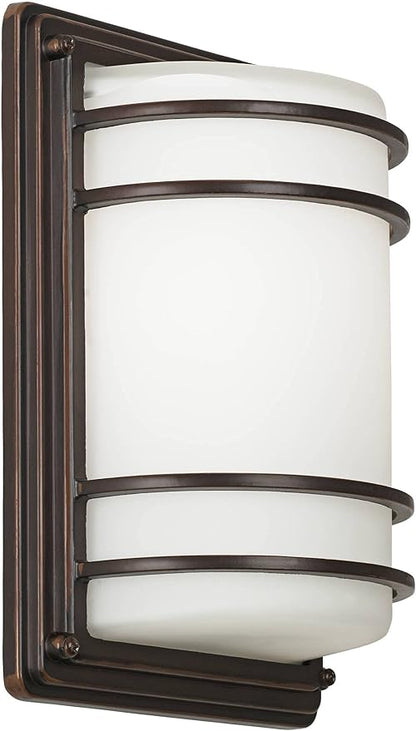 John Timberland Habitat Modern Outdoor Wall Light Fixture Rubbed Bronze 11" Opal Glass Shade for Exterior Barn Deck House Porch Yard Patio Outside Garage Front Door Garden Home Roof Lawn