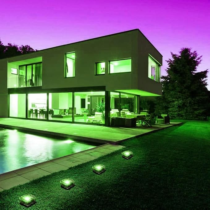2 Pack Solar Path Ice Cube Lights Outdoor, Waterproof Garden Glass Path Light Solar Ice Light Crystal Brick Landscape Light (Green)
