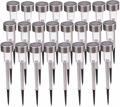 Stainless Steel Outdoor Solar Lights - Waterproof, LED Lawn Lamps Lighting Solar Powered Outdoor Lights Solar Garden Lights for Pathway Patio Yard (24pcs-Warm White)