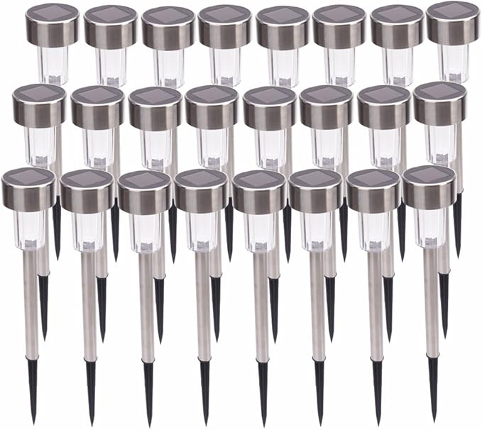 Solar Outdoor Lights, 5W LED Pathway Lights Solar Powered, Stainless Steel Waterproof Solar Garden Lights Decoration for Garden Patio and Walkway (24PCS, Seven Color)