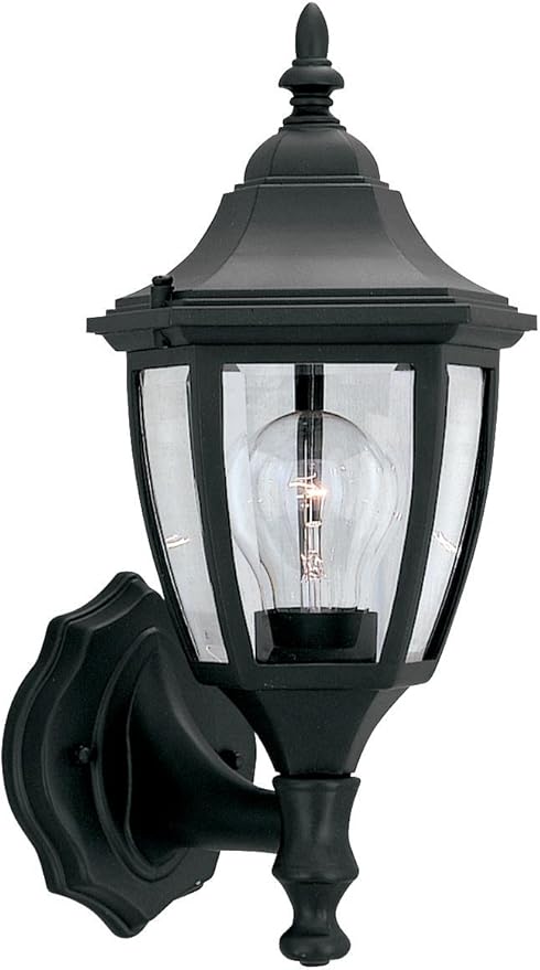 Designers Fountain Waterbury Outdoor Light Fixture, 14.25 Inch Exterior Wall Lantern Sconce for Front Door, Patio and Porch, Black, 2462-BK