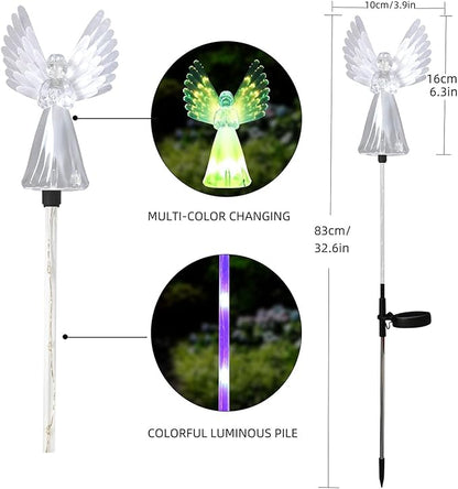 Angel Solar Lights for Cemetery, 2 Pack Solar Lights Outdoor Garden, Color Changing Decorative Angel Lights for Yard Patio Pathway Grave Decoration Memorial Gifts