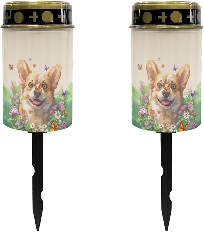 Dog Daisy Solar Memorial Lights for Pet Graves Decorative Garden Lights Solar Powered Waterproof Outdoor Cemetery Solar Lights for Grave Set of 2 Gravesite Decorations Cemetery