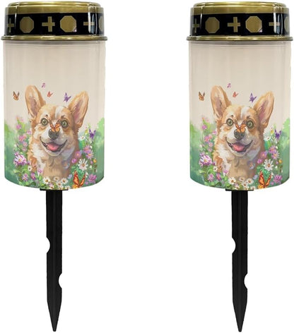Dog Daisy Solar Memorial Lights for Pet Graves Decorative Garden Lights Solar Powered Waterproof Outdoor Cemetery Solar Lights for Grave Set of 2 Gravesite Decorations Cemetery