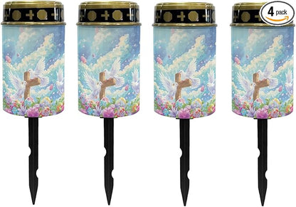 Outdoor Solar Garden Stake Lights,Easter Eggs Cross Peace Dove LED Warm White Lantern Solar Pathway Lights Landscape Lighting for Yard Patio Solar Walkway Lights for Outside Stoplight