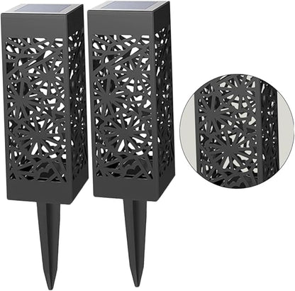 Garneck 2pcs Hollow Solar Lawn Lights Outdoor Garden Stake Lamps Warm/White Light Waterproof Landscape Lighting for Pathway Yard and Driveway